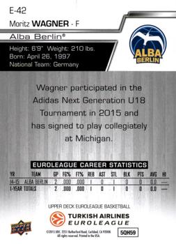 2015-16 Upper Deck Euroleague - Foil #E-42 Moritz Wagner Back