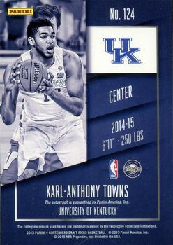 2015 Panini Contenders Draft Picks - Championship Ticket #124a Karl-Anthony Towns Back