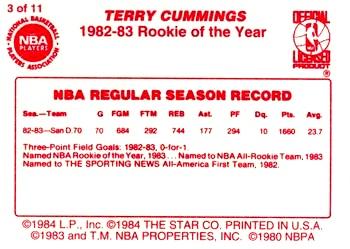 1997 1985 Star LAST 11 R.O.Y. Red Border (Unlicensed) #3 Terry Cummings Back