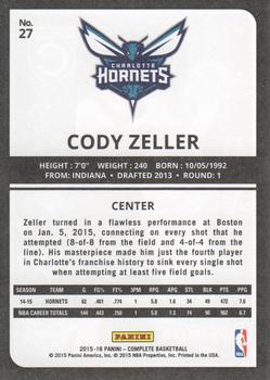 2015-16 Panini Complete #27 Cody Zeller Back