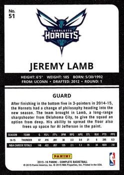 2015-16 Panini Complete #51 Jeremy Lamb Back