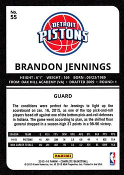 2015-16 Panini Complete #55 Brandon Jennings Back
