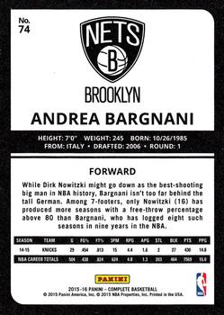 2015-16 Panini Complete #74 Andrea Bargnani Back