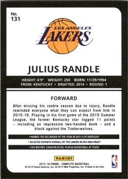 2015-16 Panini Complete #131 Julius Randle Back