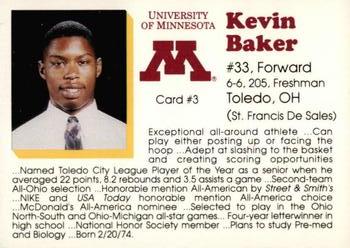 1992-93 Minnesota Golden Gophers #3 Kevin Baker Back