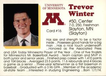 1992-93 Minnesota Golden Gophers #16 Trevor Winter Back