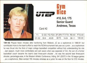 1992-93 UTEP Miners #2 Gym Bice Back