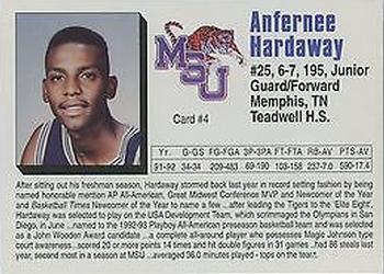 1992-93 Memphis State Tigers #4 Anfernee Hardaway Back