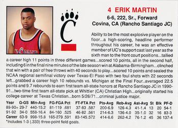 1992-93 Cincinnati Bearcats #12 Erik Martin Back