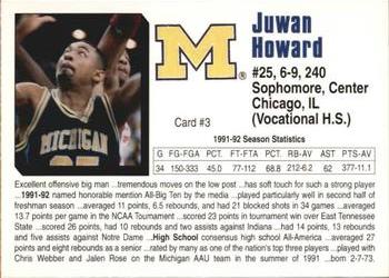 1992-93 Michigan Wolverines #3 Juwan Howard Back