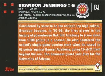 2008 Topps McDonald's All-American Game #BJ Brandon Jennings Back