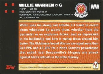 2008 Topps McDonald's All-American Game #WW Willie Warren Back
