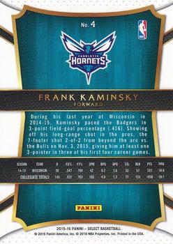2015-16 Panini Select #4 Frank Kaminsky Back