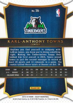 2015-16 Panini Select #16 Karl-Anthony Towns Back