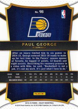 2015-16 Panini Select #98 Paul George Back