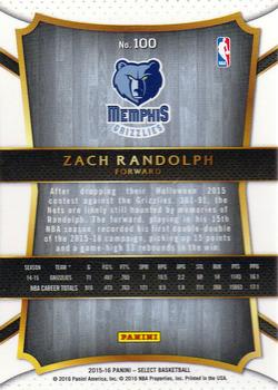 2015-16 Panini Select #100 Zach Randolph Back