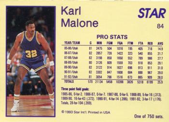 1993 Star Platinum #84 Karl Malone Back
