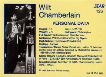 1993 Star Platinum #126 Wilt Chamberlain Back