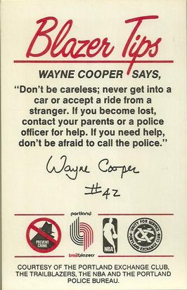 1983-84 Portland Trail Blazers Police #NNO Wayne Cooper Back