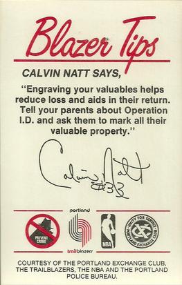 1983-84 Portland Trail Blazers Police #NNO Calvin Natt Back