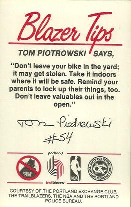 1983-84 Portland Trail Blazers Police #NNO Tom Piotrowski Back