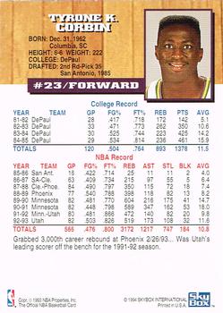 1993-94 Hoops Old Home Bread Utah Jazz #NNO Tyrone Corbin Back