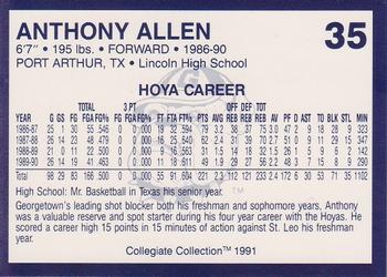 1991 Collegiate Collection Georgetown Hoyas #35 Anthony Allen Back