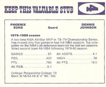 1980-81 Pepsi Phoenix Suns #4 Dennis Johnson Back