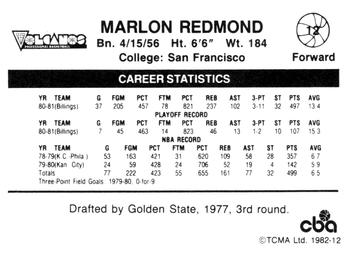1981-82 TCMA CBA #12 Marlon Redmond Back