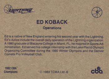 1982-83 TCMA Lancaster Lightning CBA #6 Ed Koback Back