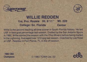 1982-83 TCMA Lancaster Lightning CBA #23 Willie Redden Back