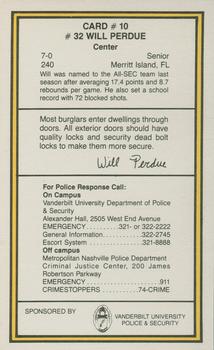 1987-88 Vanderbilt Commodores Police #10 Will Perdue Back