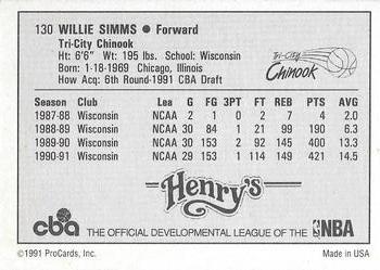 1991-92 ProCards CBA #130 Willie Simms Back