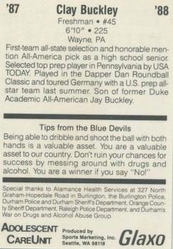 1987-88 Duke Blue Devils #NNO Clay Buckley Back