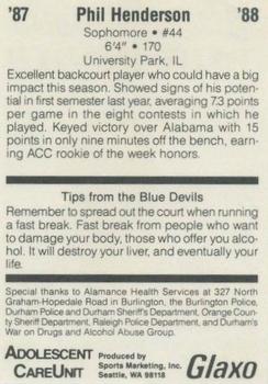 1987-88 Duke Blue Devils #NNO Phil Henderson Back