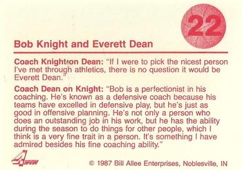 1986-87 Bank One Indiana Hoosiers All-Time Greats of IU Basketball (Series II) #22 Bobby Knight / Everett Dean Back