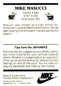 1987-88 Kansas Jayhawks #NNO Mike Masucci Back