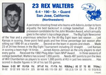 1992-93 Kansas Jayhawks #NNO Rex Walters Back
