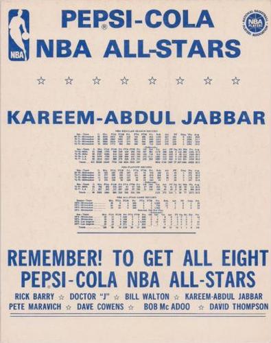 1977-78 Pepsi All-Stars #NNO Kareem Abdul-Jabbar Back