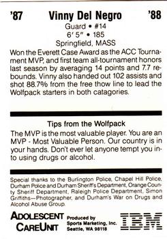 1987-88 NC State Wolfpack Police #NNO Vinny Del Negro Back