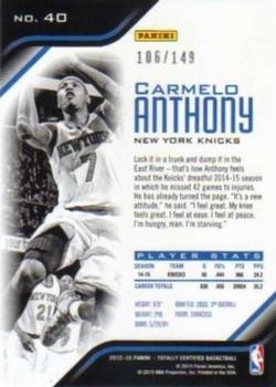 2015-16 Panini Totally Certified - Mirror Red #40 Carmelo Anthony Back