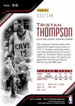 2015-16 Panini Totally Certified - Mirror Red #56 Tristan Thompson Back