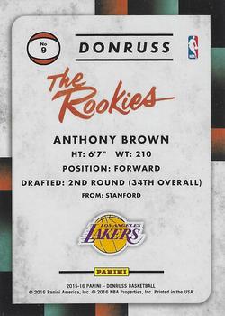 2015-16 Donruss - The Rookies #9 Anthony Brown Back
