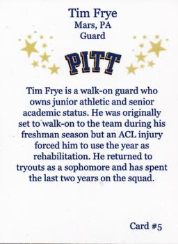 2009-10 Pittsburgh Panthers Team Issue #5 Tim Frye Back