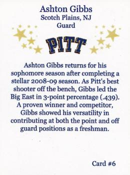 2009-10 Pittsburgh Panthers Team Issue #6 Ashton Gibbs Back