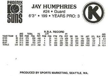 1987-88 Circle K Phoenix Suns #9 Jay Humphries Back
