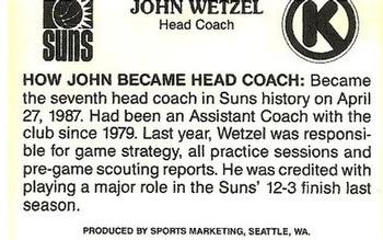 1987-88 Circle K Phoenix Suns #15 John Wetzel Back