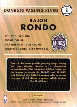 2015-16 Donruss - Passing Kings #5 Rajon Rondo Back