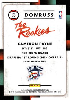 2015-16 Donruss - The Rookies Inspirations #30 Cameron Payne Back