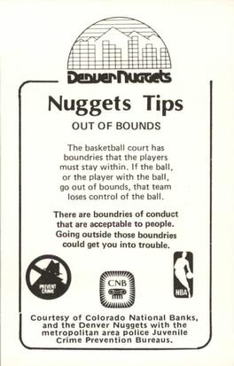 1982-83 Denver Nuggets Police #NNO Doug Moe Back